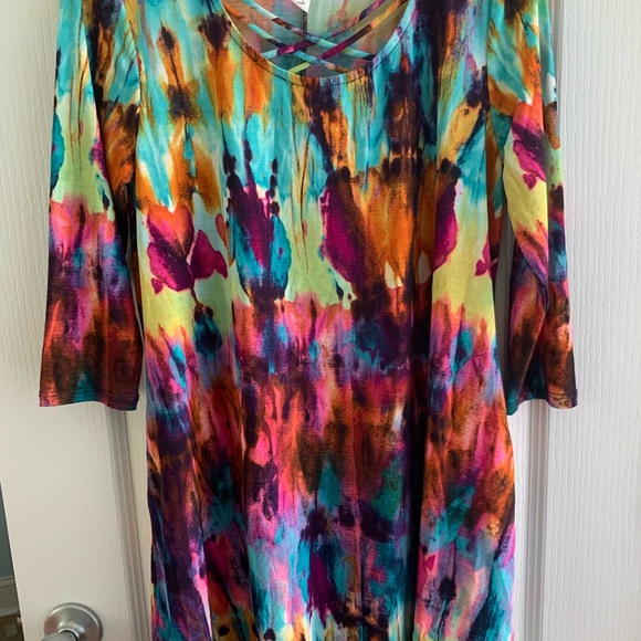 Honeyme Women’s Small Multicolor Tie Dye Dress Cover Up Soft Casual Comfort - Picture 2 of 4